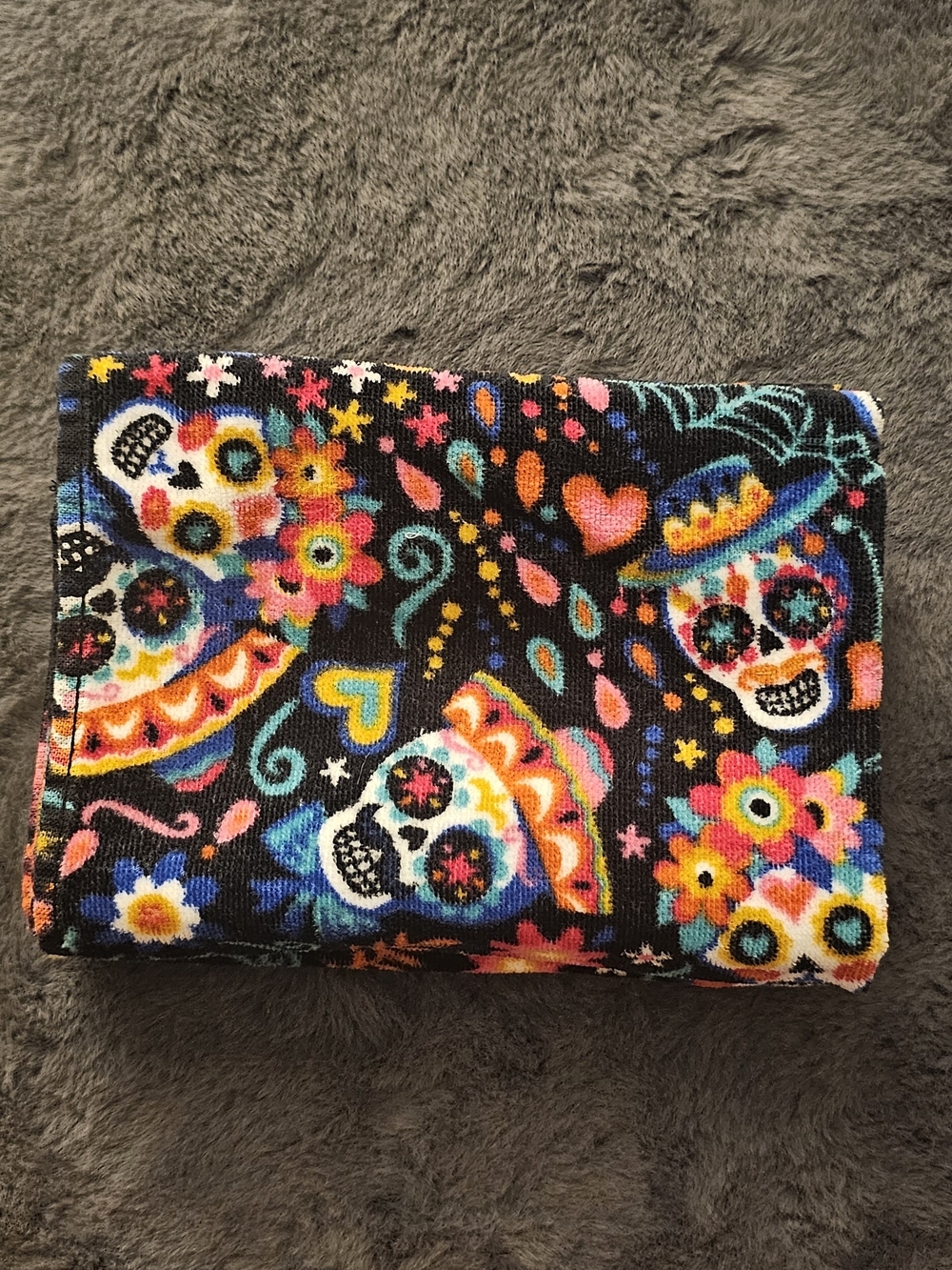 Cynthia Rowley Black Kids Bib with Colorful Sugar Skull & Floral Print